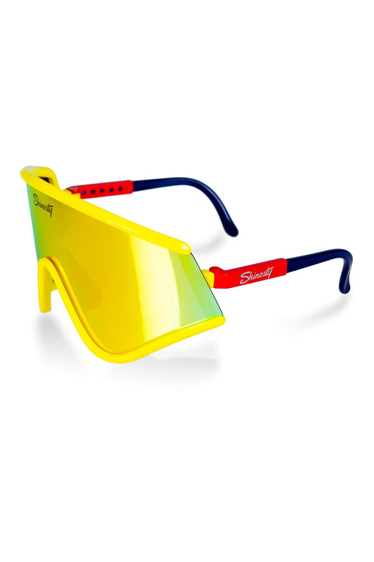 The Revo | Yellow and Red Mirrored Macho Polarized Sunglasses - Shinesty