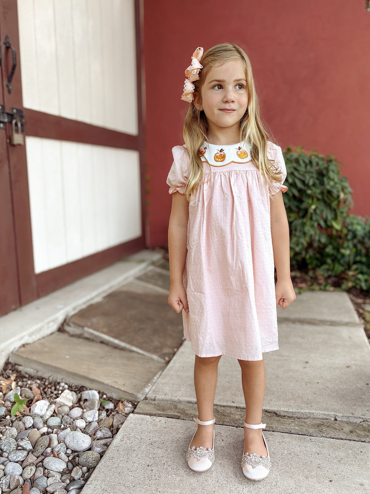 Halloween Pumpkin Applique Girls Puff Sleeve Dress