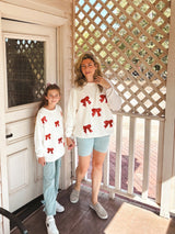 Mommy & Me Winter Girls Bow Sequins Pullover Sweater