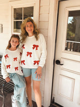 Mommy & Me Winter Girls Bow Sequins Pullover Sweater