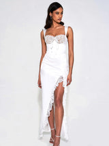 Freddie White Lace Satin Maxi Corset Dress - Miss Circle - Flyclothing LLC