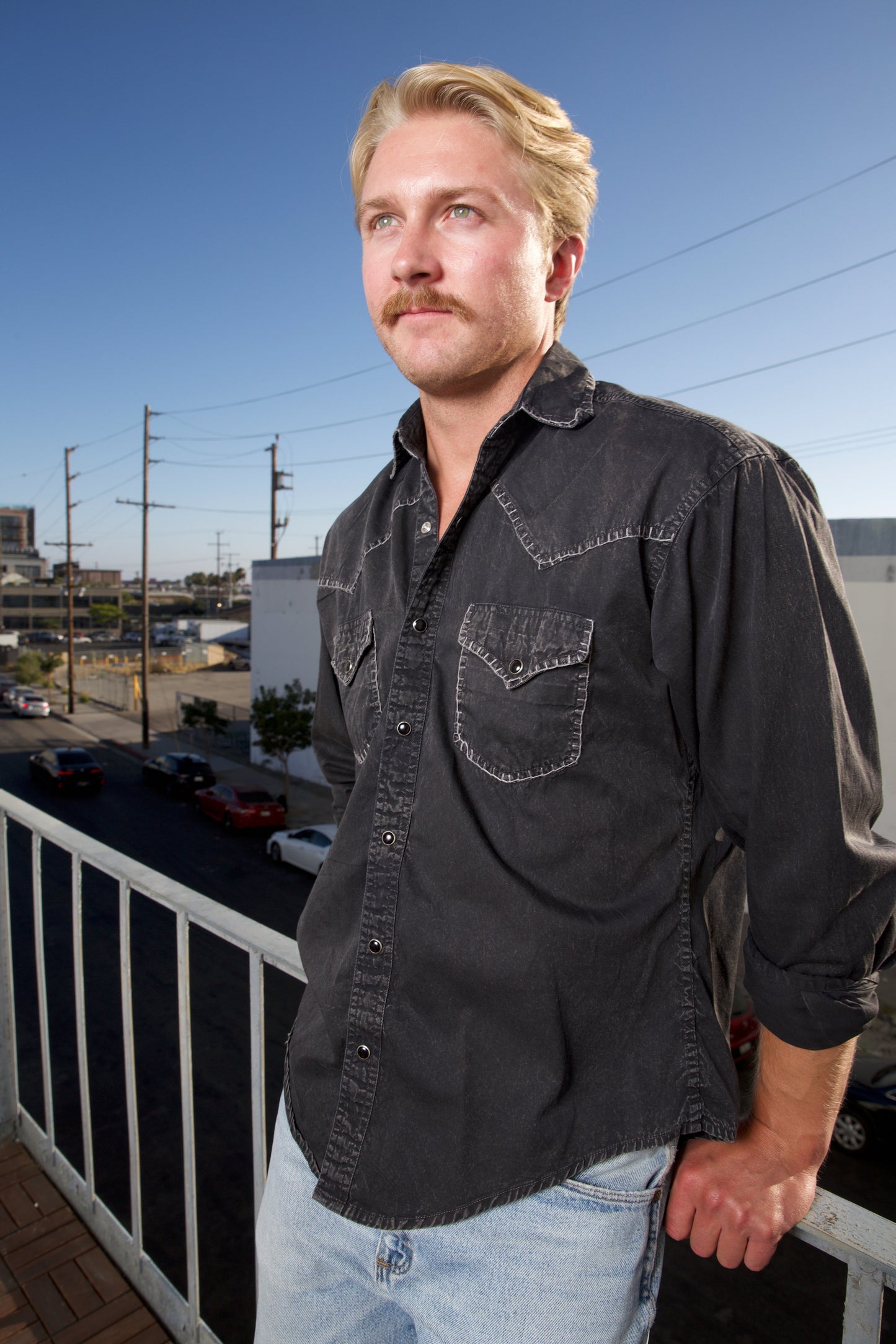 Rockmount Ranch Wear Men's Black Stonewashed Denim Blanket Stitch Western Shirt - Rockmount Clothing - Flyclothing LLC