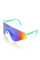 The Machos | White & Teal Mirrored Sunglasses - Shinesty