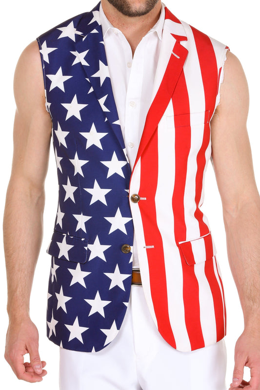 The Tommy J | American Flag Print Sleeveless Suit - Shinesty