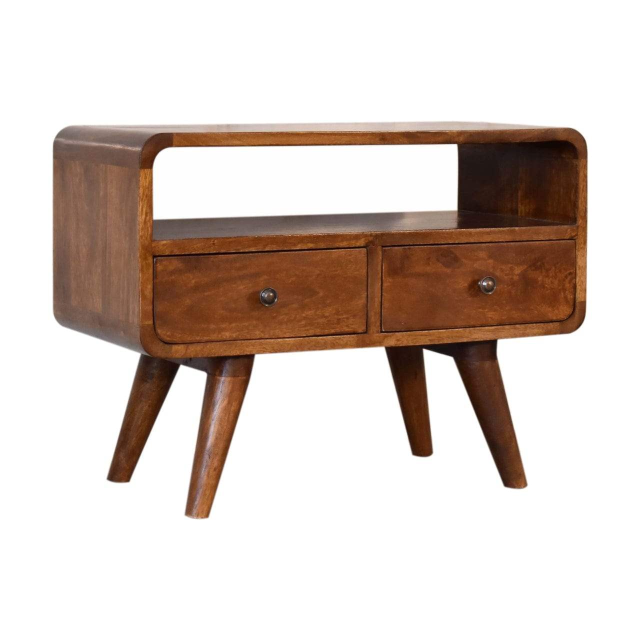 Mini Chestnut Curved Media Unit with 2 Drawers - Artisan Furniture - Flyclothing LLC