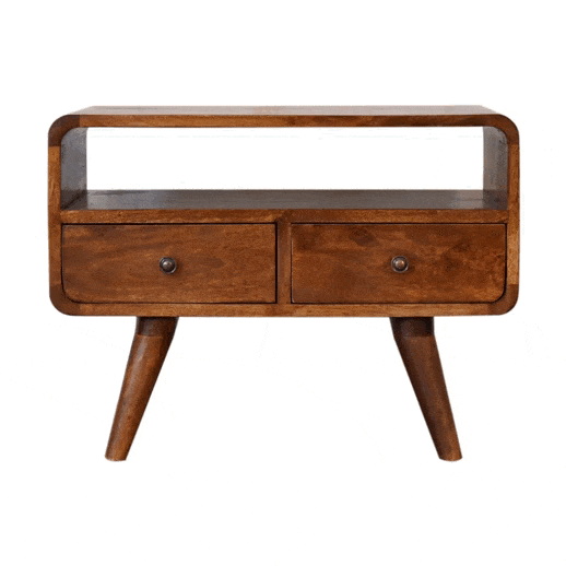 Mini Chestnut Curved Media Unit with 2 Drawers - Artisan Furniture - Flyclothing LLC
