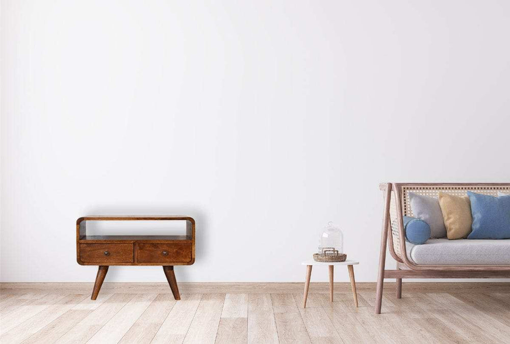 Mini Chestnut Curved Media Unit with 2 Drawers - Artisan Furniture - Flyclothing LLC