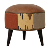 Durrie & Leather Mixed Footstool - Artisan Furniture
