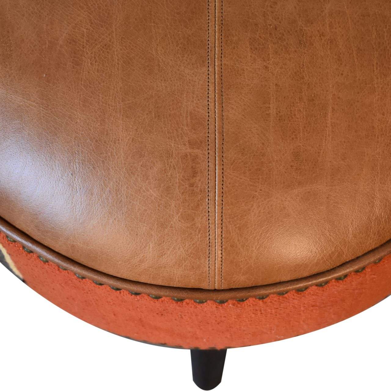 Durrie & Leather Mixed Footstool - Artisan Furniture - Flyclothing LLC
