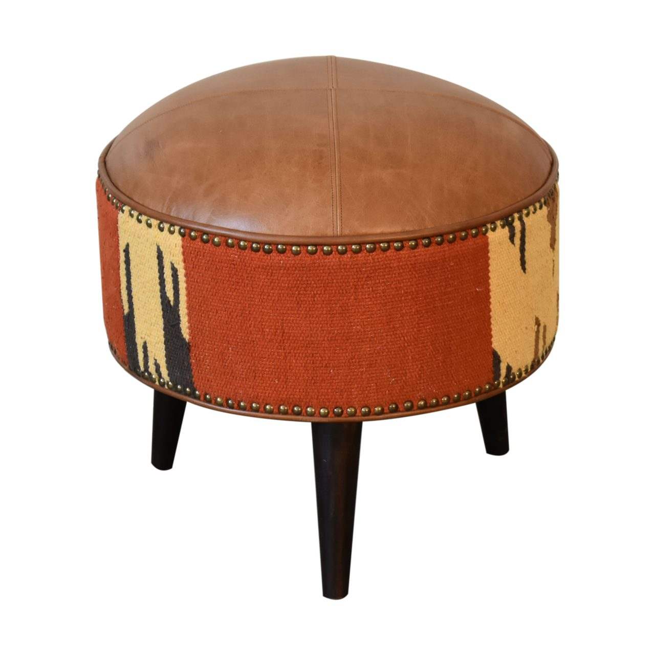 Durrie & Leather Mixed Footstool - Artisan Furniture - Flyclothing LLC
