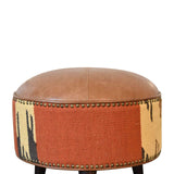 Durrie & Leather Mixed Footstool - Artisan Furniture - Flyclothing LLC