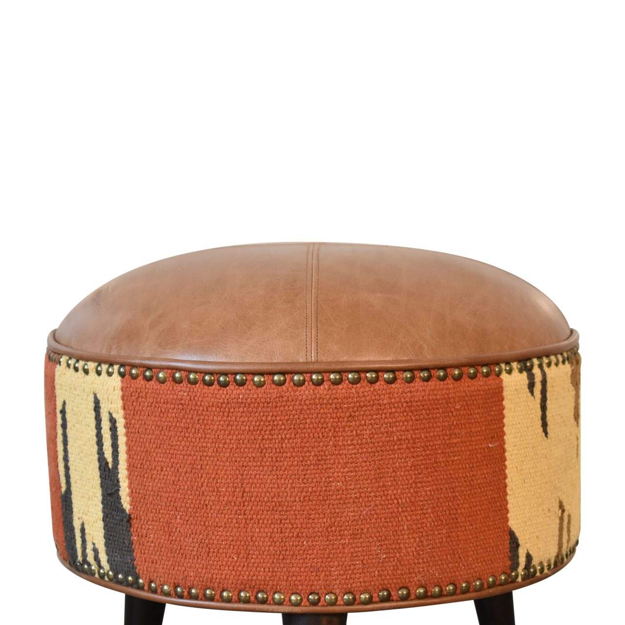 Durrie & Leather Mixed Footstool - Artisan Furniture - Flyclothing LLC