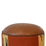 Durrie & Leather Mixed Footstool - Artisan Furniture - Flyclothing LLC