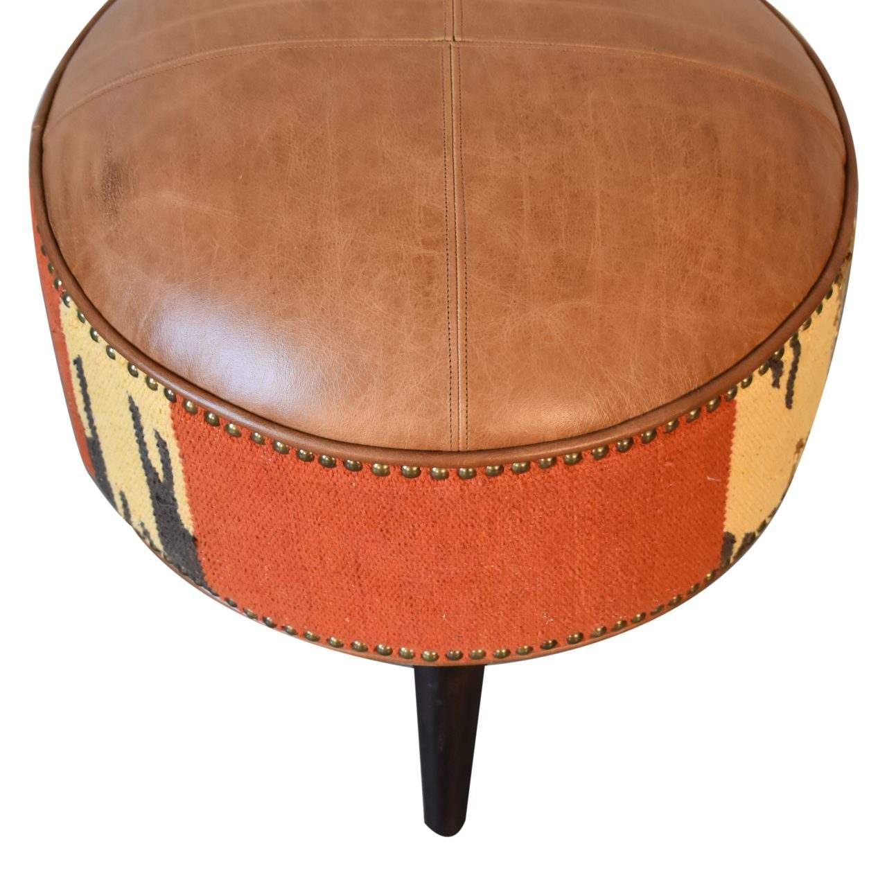 Durrie & Leather Mixed Footstool - Artisan Furniture - Flyclothing LLC