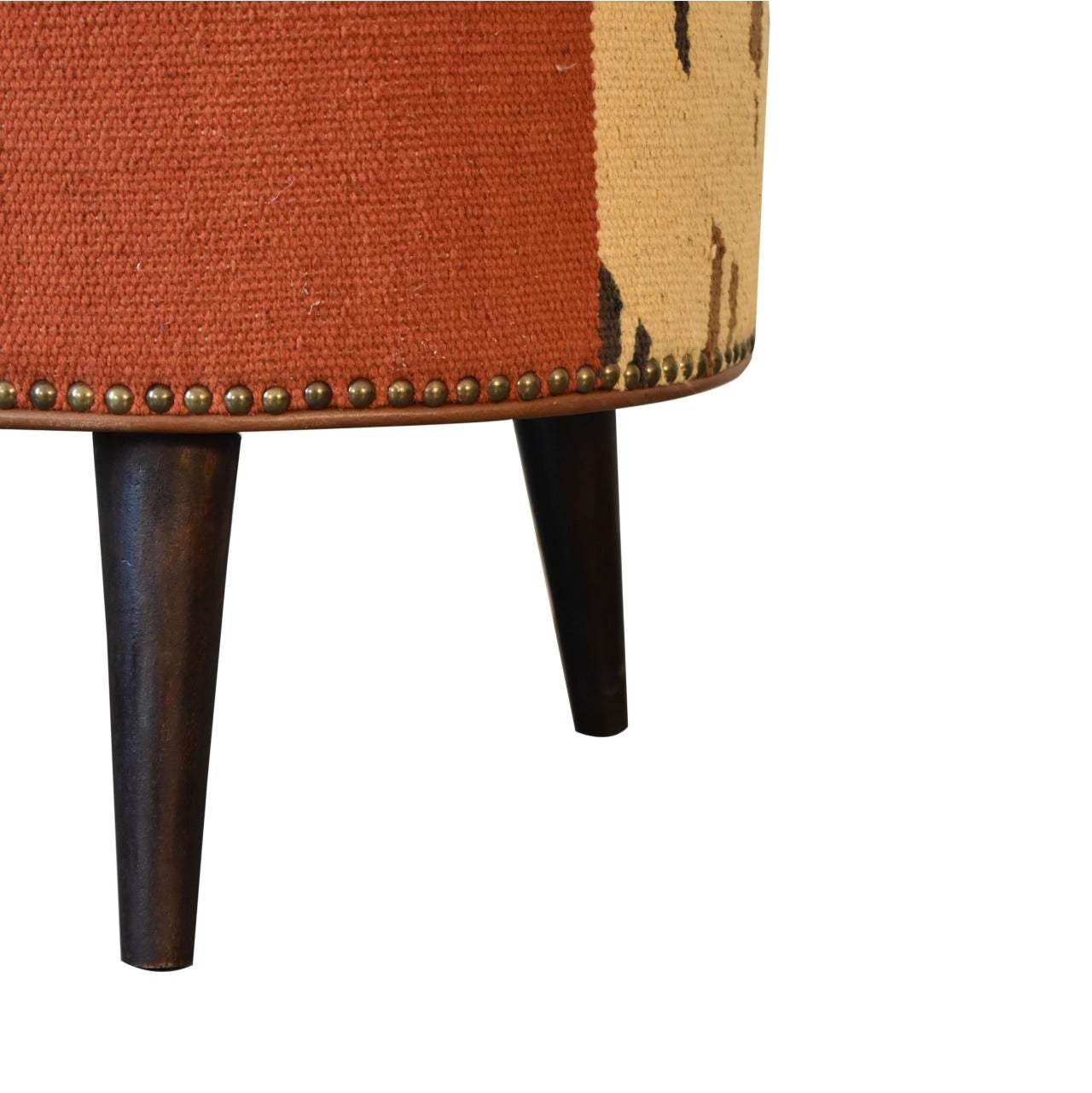 Durrie & Leather Mixed Footstool - Artisan Furniture - Flyclothing LLC