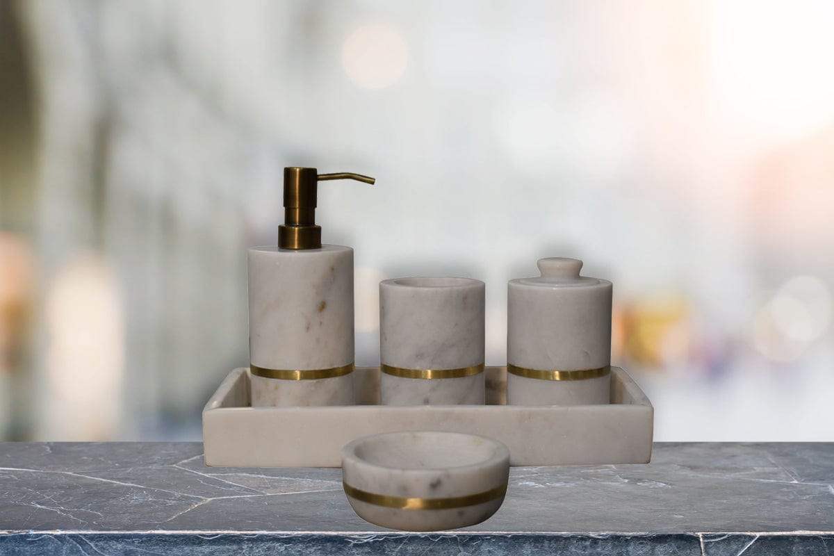 Brass Inlay Bathroom Set of 5 - Artisan Furniture - Flyclothing LLC