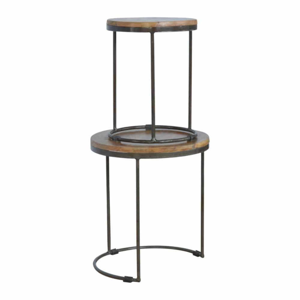 Round Stool Set of 2 with Iron Base - Artisan Furniture - Flyclothing LLC