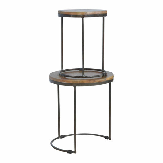 Round Stool Set of 2 with Iron Base - Artisan Furniture - Flyclothing LLC