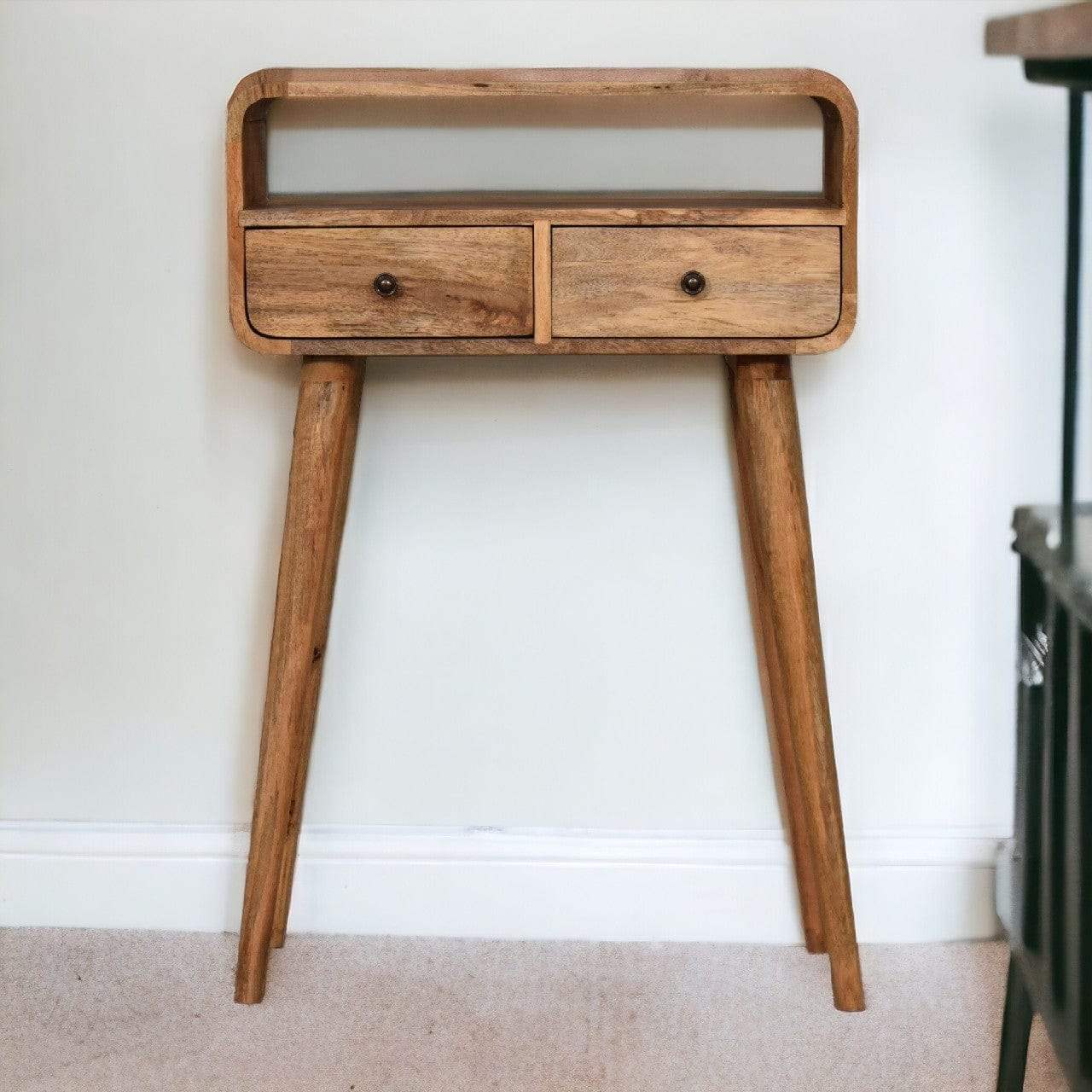 Mini Curved Oak-ish Console Table - Artisan Furniture - Flyclothing LLC