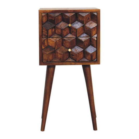 Mini Chestnut Cube 2 Drawer Bedside - Artisan Furniture - Flyclothing LLC