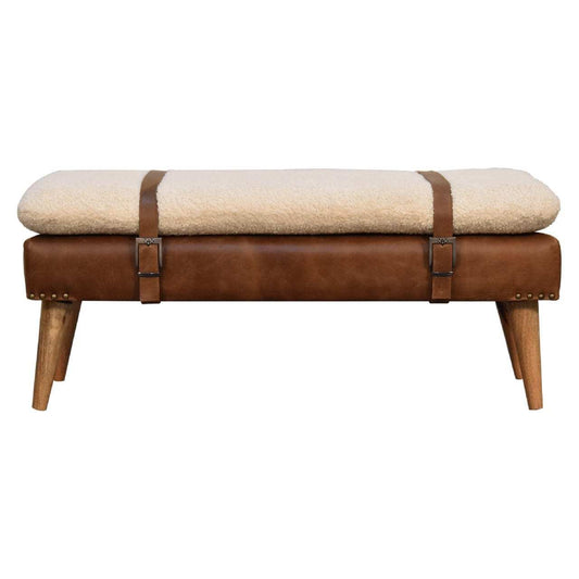 Boucle Buffalo Hide Leather Bench - Artisan Furniture - Flyclothing LLC
