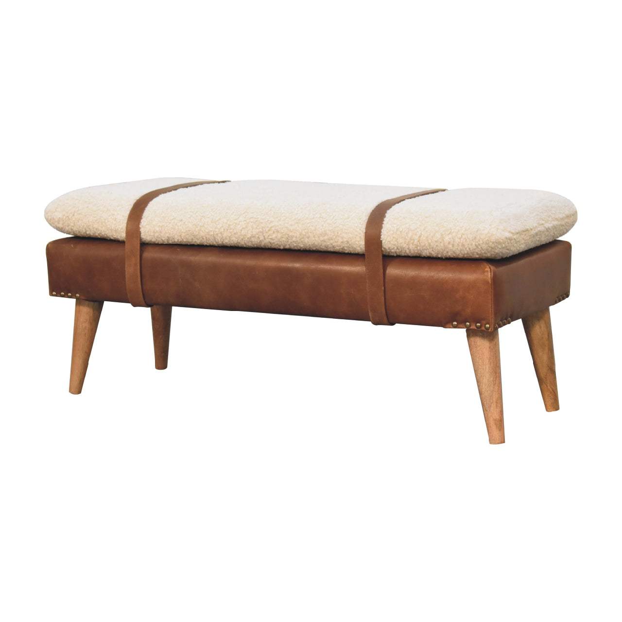 Boucle Buffalo Hide Leather Bench - Artisan Furniture - Flyclothing LLC