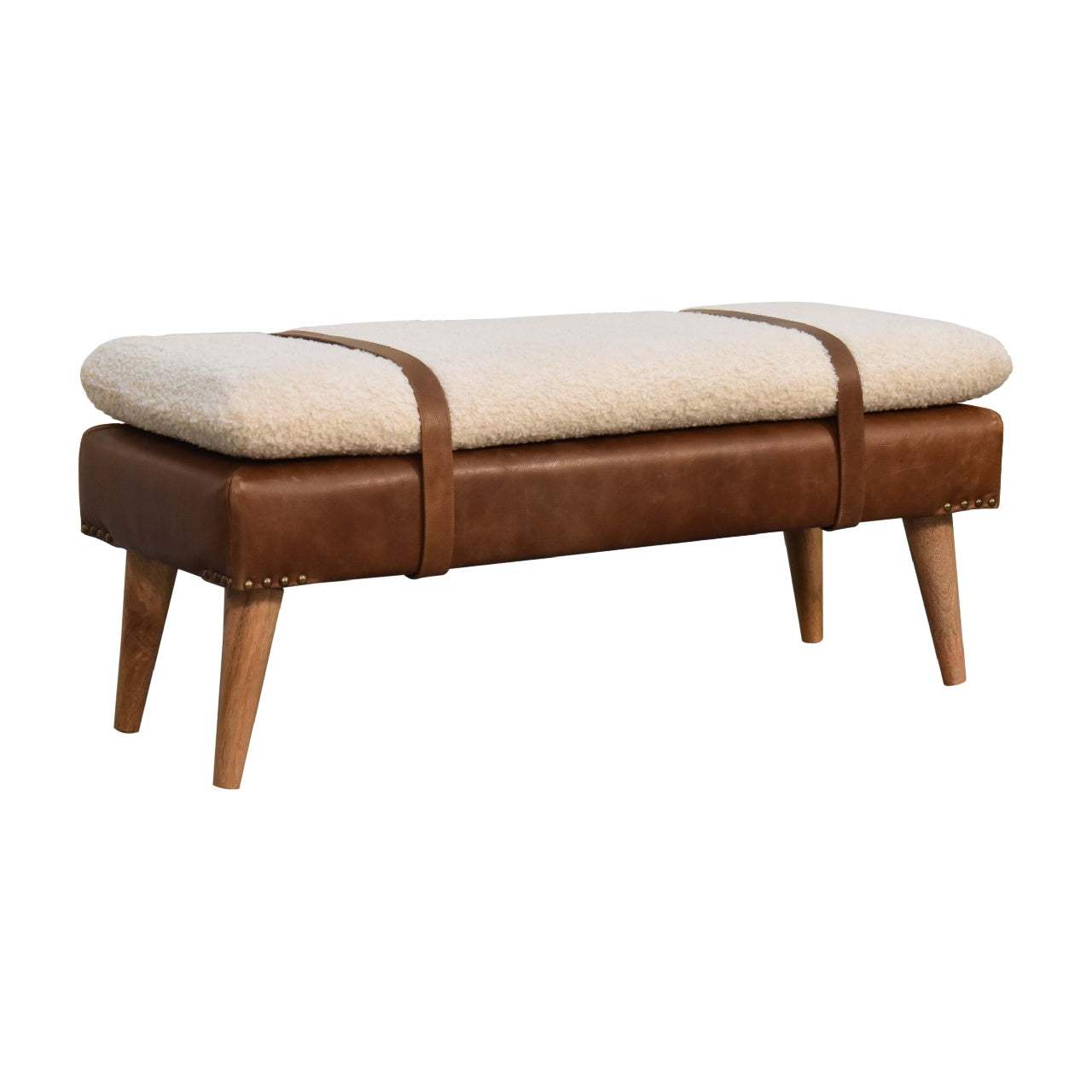 Boucle Buffalo Hide Leather Bench - Artisan Furniture - Flyclothing LLC