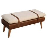 Boucle Buffalo Hide Leather Bench - Artisan Furniture - Flyclothing LLC