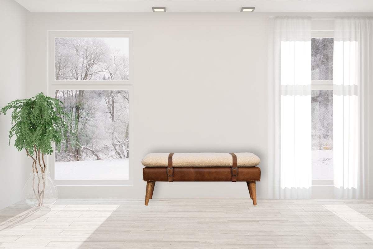 Boucle Buffalo Hide Leather Bench - Artisan Furniture - Flyclothing LLC