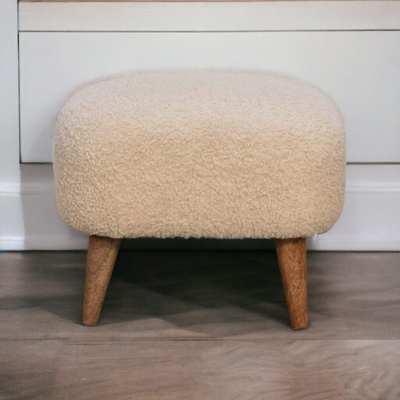 Boucle Cream Square Footstool - Artisan Furniture - Flyclothing LLC
