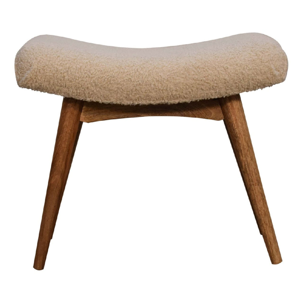 Boucle Cream Curved Bench - Artisan Furniture