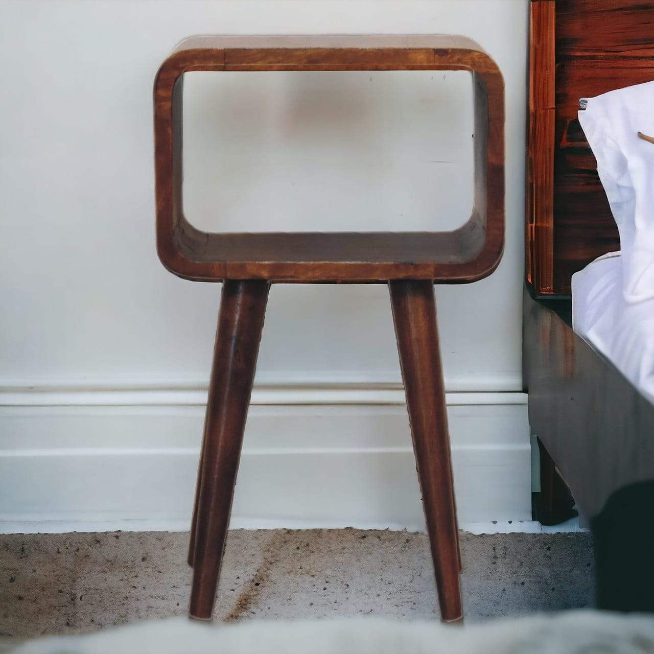 Mini Chestnut Curved Open Bedside - Artisan Furniture - Flyclothing LLC