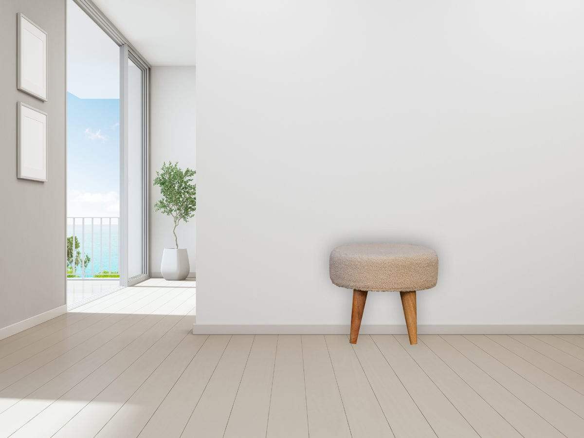 Cream Boucle Petite Footstool - Artisan Furniture - Flyclothing LLC
