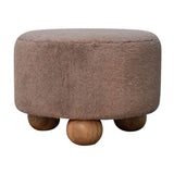 Mocha Faux Fur Round Ball Footstool - Artisan Furniture