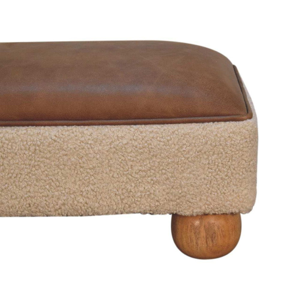 Tan Leather Boucle Ball Footstool - Artisan Furniture - Flyclothing LLC