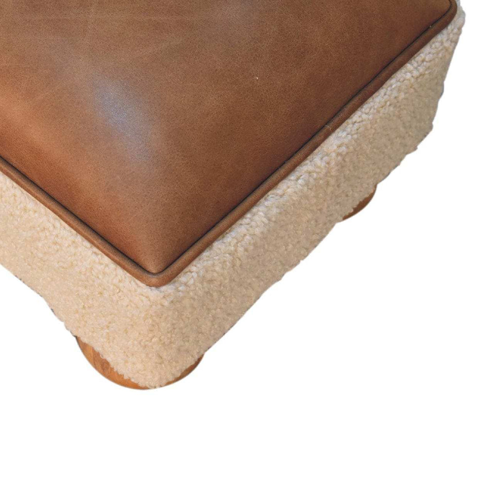 Tan Leather Boucle Ball Footstool - Artisan Furniture - Flyclothing LLC