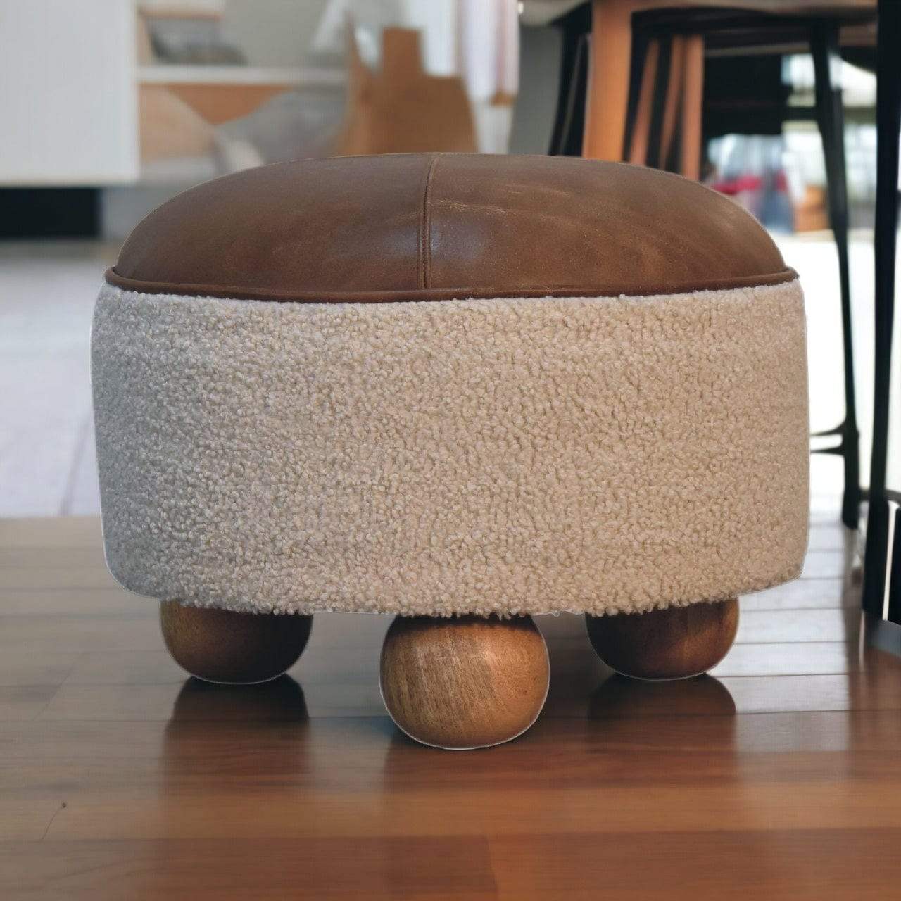 Cream Boucle Buffalo Footstool - Artisan Furniture - Flyclothing LLC