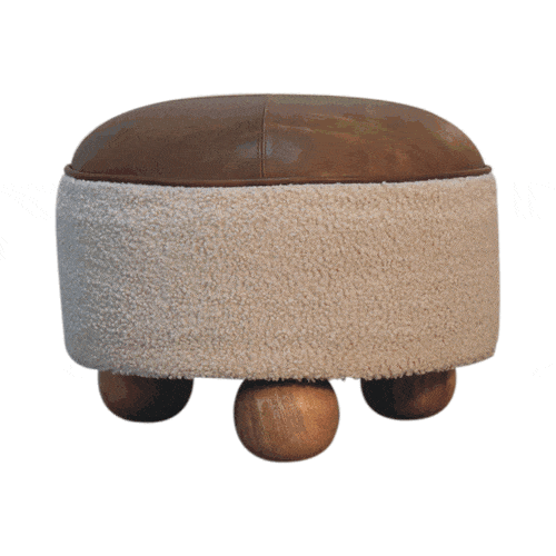 Cream Boucle Buffalo Footstool - Artisan Furniture - Flyclothing LLC