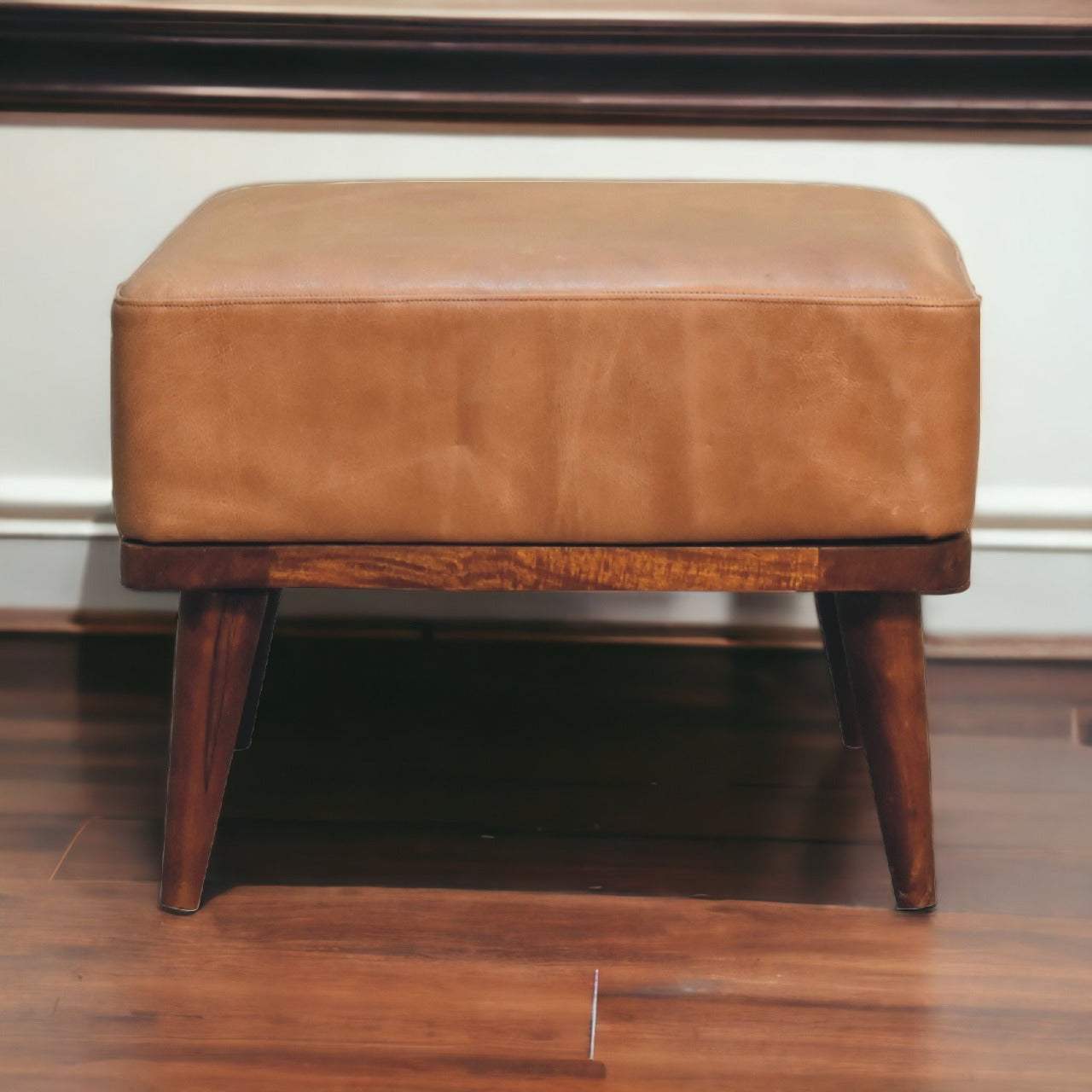 Tan Buffalo Leather Tan Footstool - Artisan Furniture - Flyclothing LLC