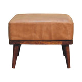 Tan Buffalo Leather Tan Footstool - Artisan Furniture - Flyclothing LLC