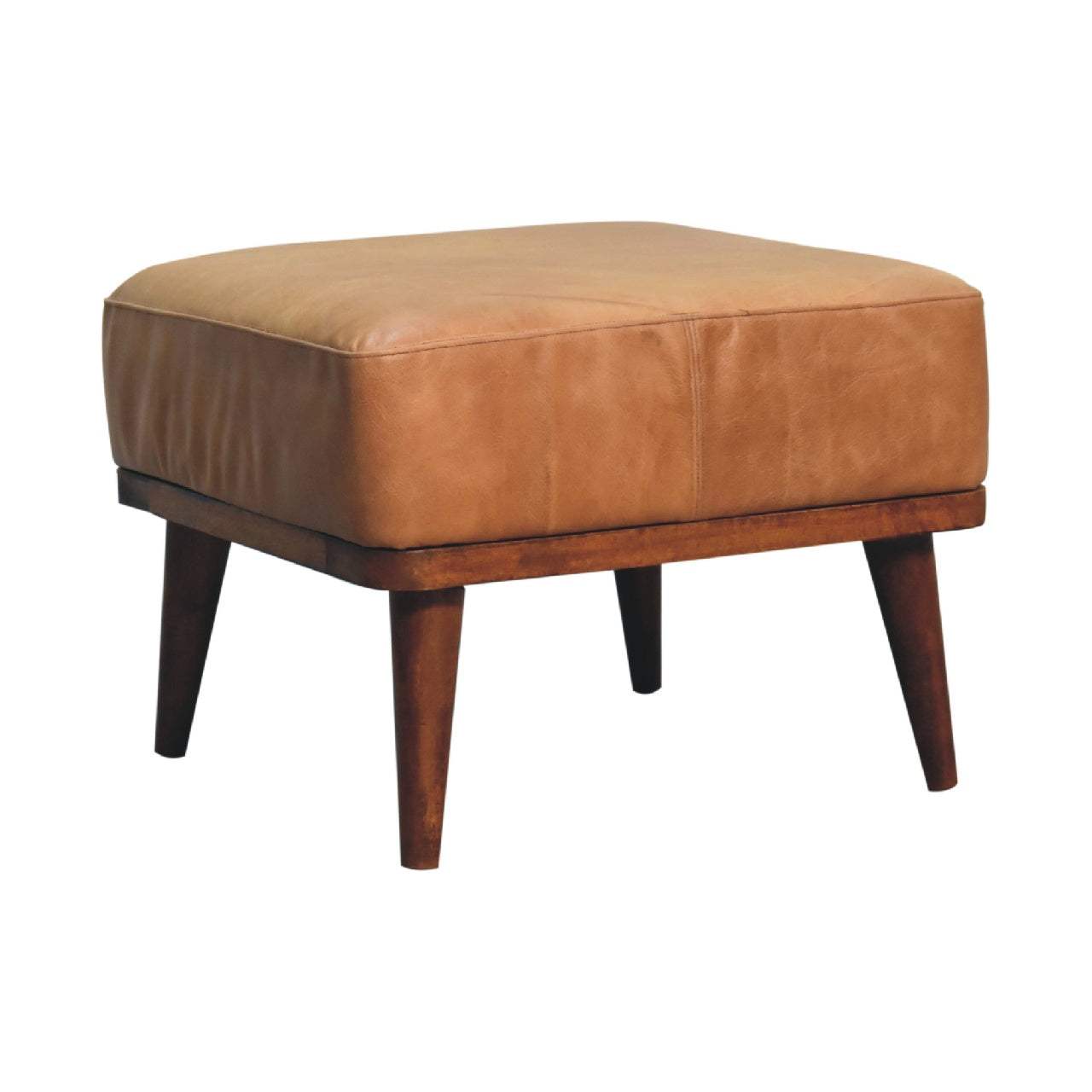 Tan Buffalo Leather Tan Footstool - Artisan Furniture - Flyclothing LLC