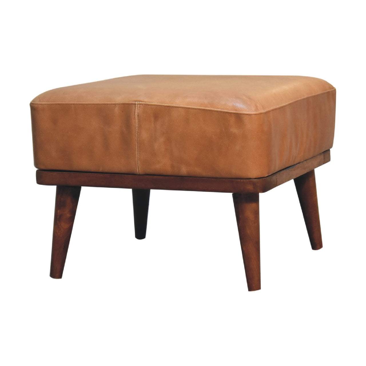 Tan Buffalo Leather Tan Footstool - Artisan Furniture - Flyclothing LLC