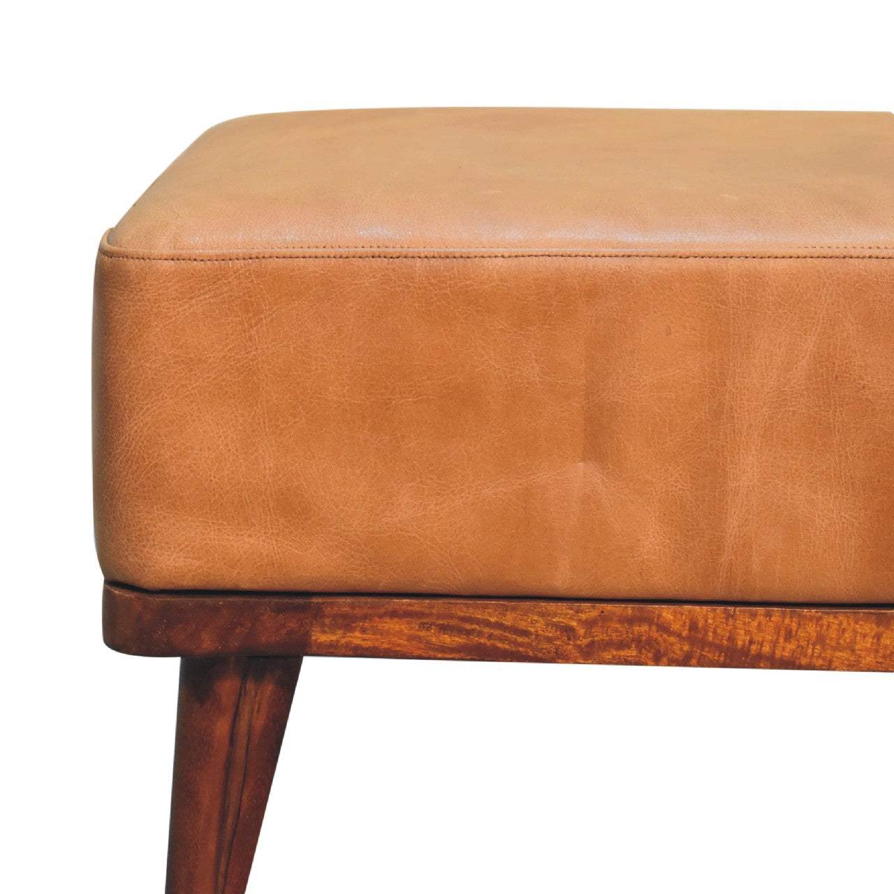 Tan Buffalo Leather Tan Footstool - Artisan Furniture - Flyclothing LLC