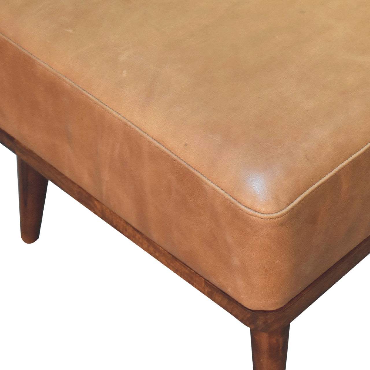 Tan Buffalo Leather Tan Footstool - Artisan Furniture - Flyclothing LLC