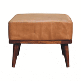 Tan Buffalo Leather Tan Footstool - Artisan Furniture - Flyclothing LLC