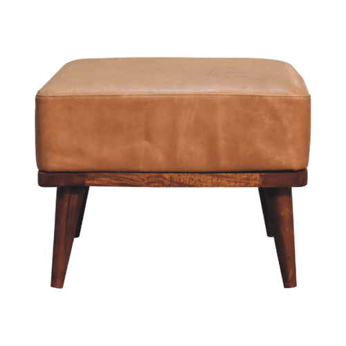 Tan Buffalo Leather Tan Footstool - Artisan Furniture - Flyclothing LLC