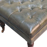 Buffalo Green Leather Ottoman with Castor Legs - Artisan Furniture - Flyclothing LLC