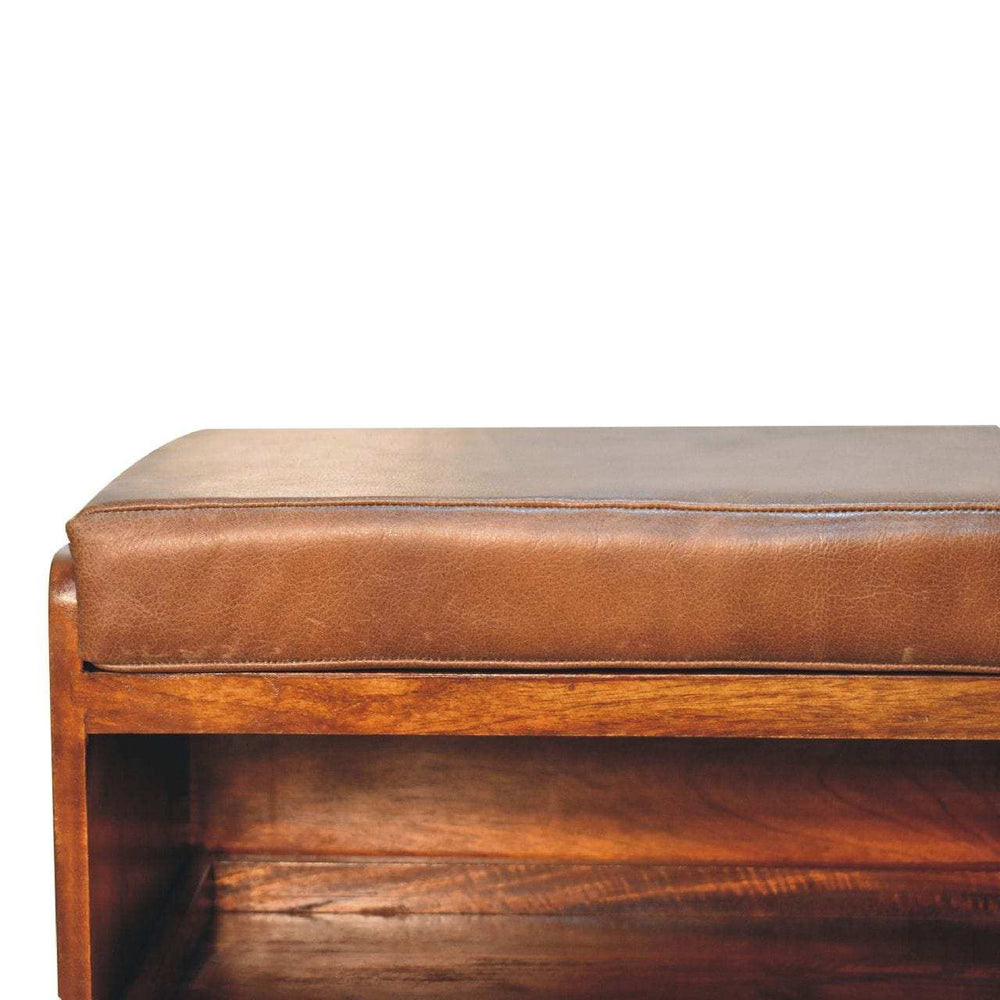 Buffalo Hide Pull out Chestnut Shoe Storage Bench - Artisan Furniture - Flyclothing LLC