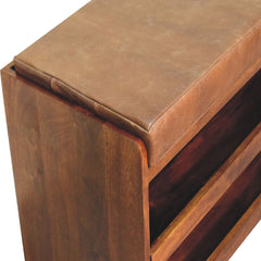 Buffalo Hide Pull out Chestnut Shoe Storage Bench - Artisan Furniture