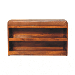Buffalo Hide Pull out Chestnut Shoe Storage Bench - Artisan Furniture